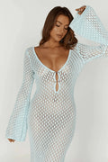 Robe Longue transprente en Crochet avec Manches Évasées 