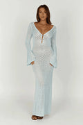 Robe Longue transprente en Crochet avec Manches Évasées 