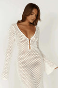 Robe Longue transprente en Crochet avec Manches Évasées 