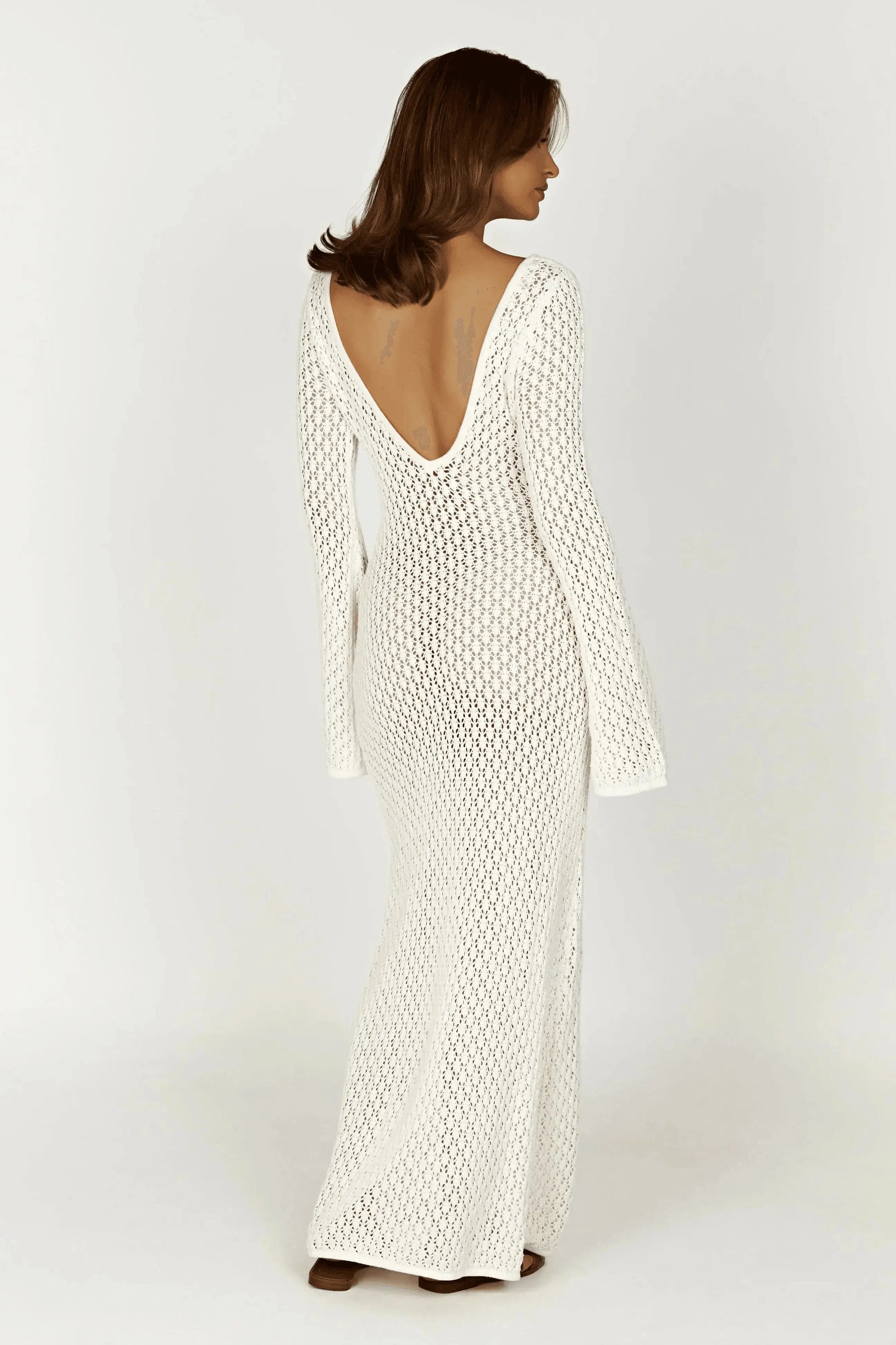 Robe Longue transprente en Crochet avec Manches Évasées 