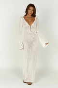 Robe Longue transprente en Crochet avec Manches Évasées 