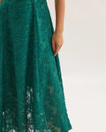 Robe Midi A-Line Verte à Fleurs Sans Manches MAX FOR ME