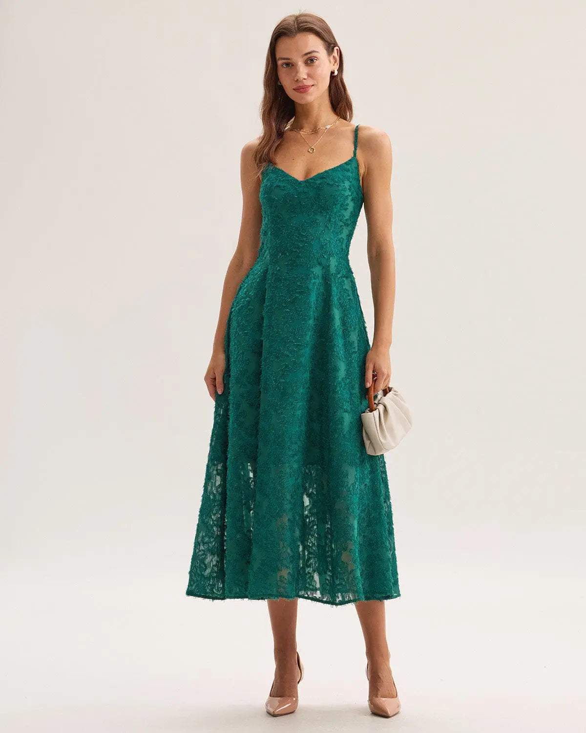 Robe Midi A-Line Verte à Fleurs Sans Manches MAX FOR ME