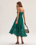 Robe Midi A-Line Verte à Fleurs Sans Manches MAX FOR ME