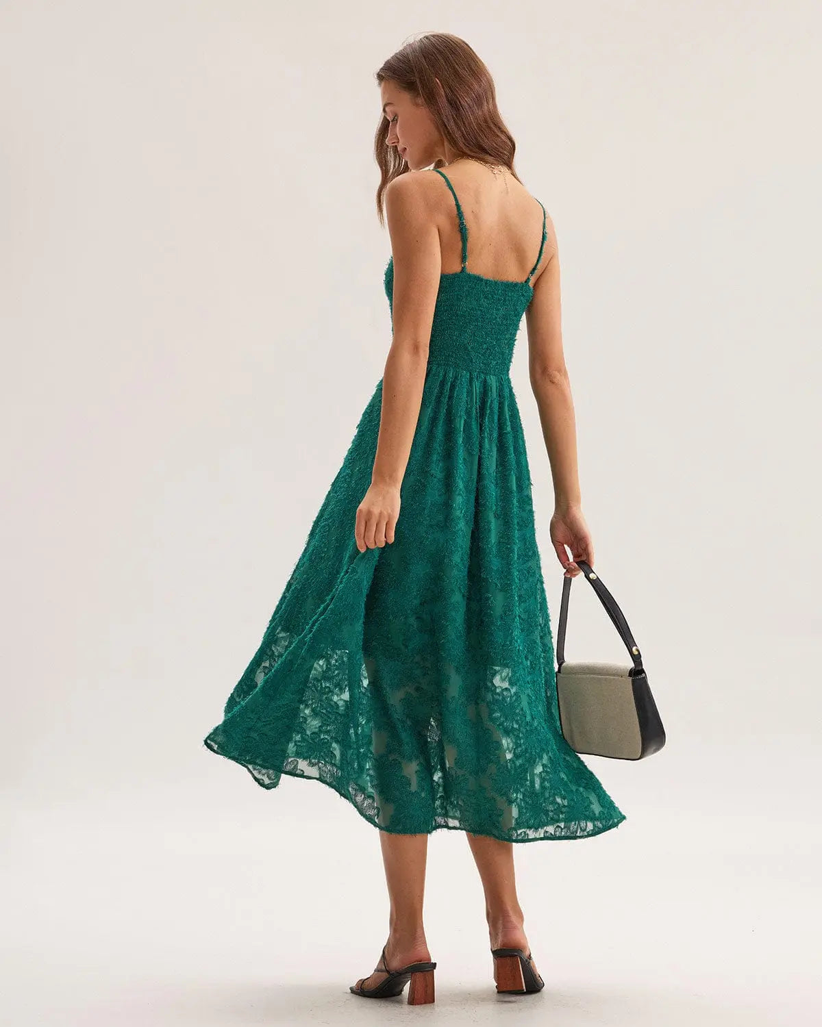Robe Midi A-Line Verte à Fleurs Sans Manches MAX FOR ME