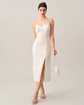 Robe Midi Blanche Élégante à Sangles Perles – Fente Latérale Chic MAX FOR ME