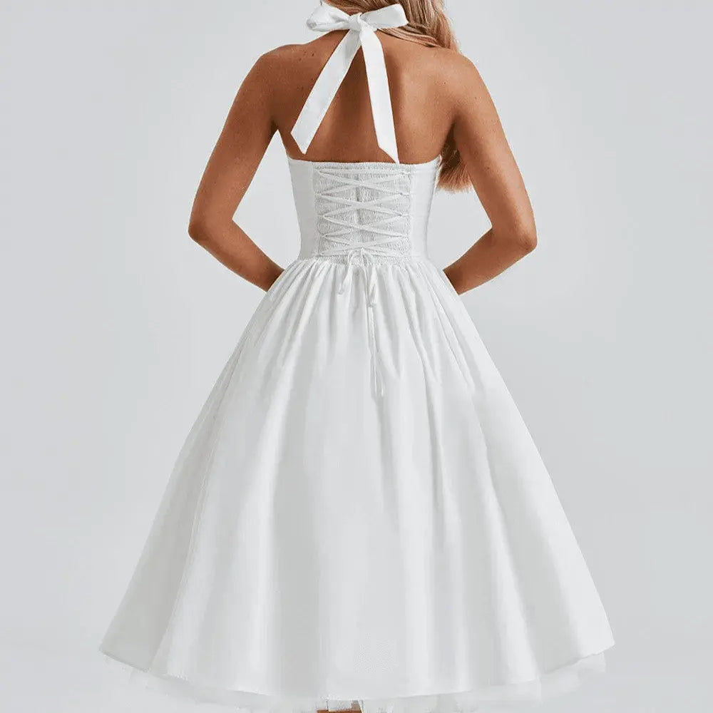 Robe Midi Évasée Pin-Up Sans Manches à Col Halter 