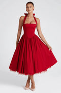 Robe Midi Évasée Pin-Up Sans Manches à Col Halter 