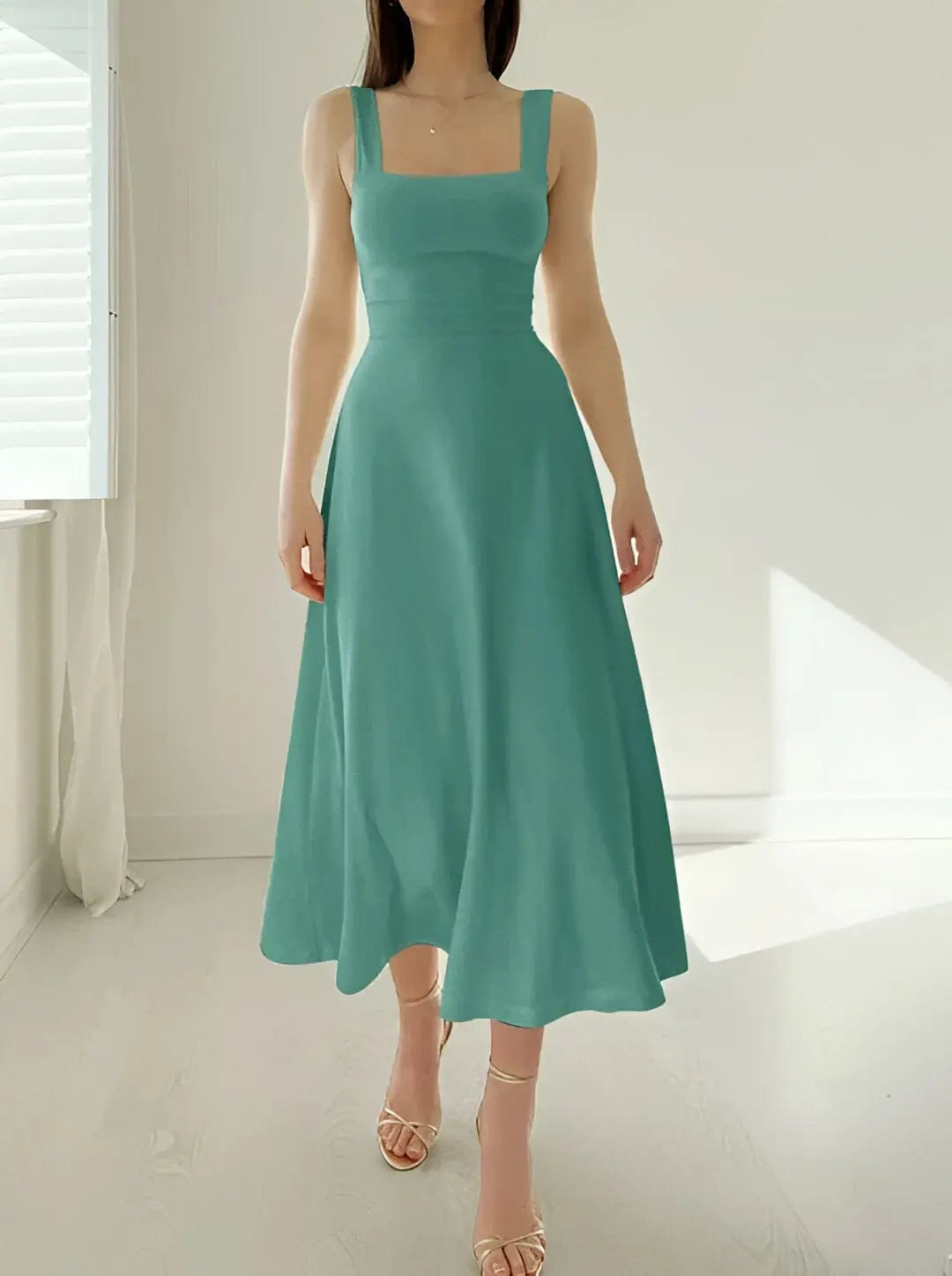 Robe Midi Femme Charbon – Élégance Chic et Intemporelle Vert Clair / XS MAX FOR ME