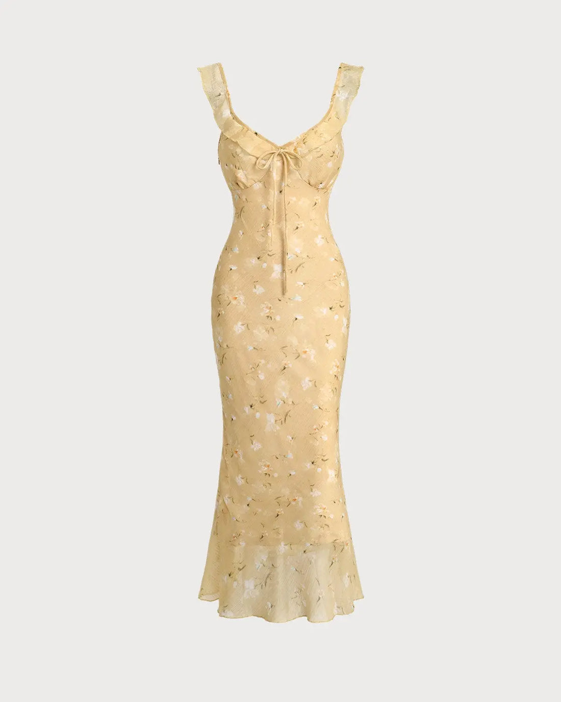 Robe Midi Femme Chic  Jaune  à Volants Florale Jaune citron / S MAX FOR ME