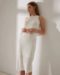 Robe Midi Femme Texturée – Élégante et Chic avec Bretelles 