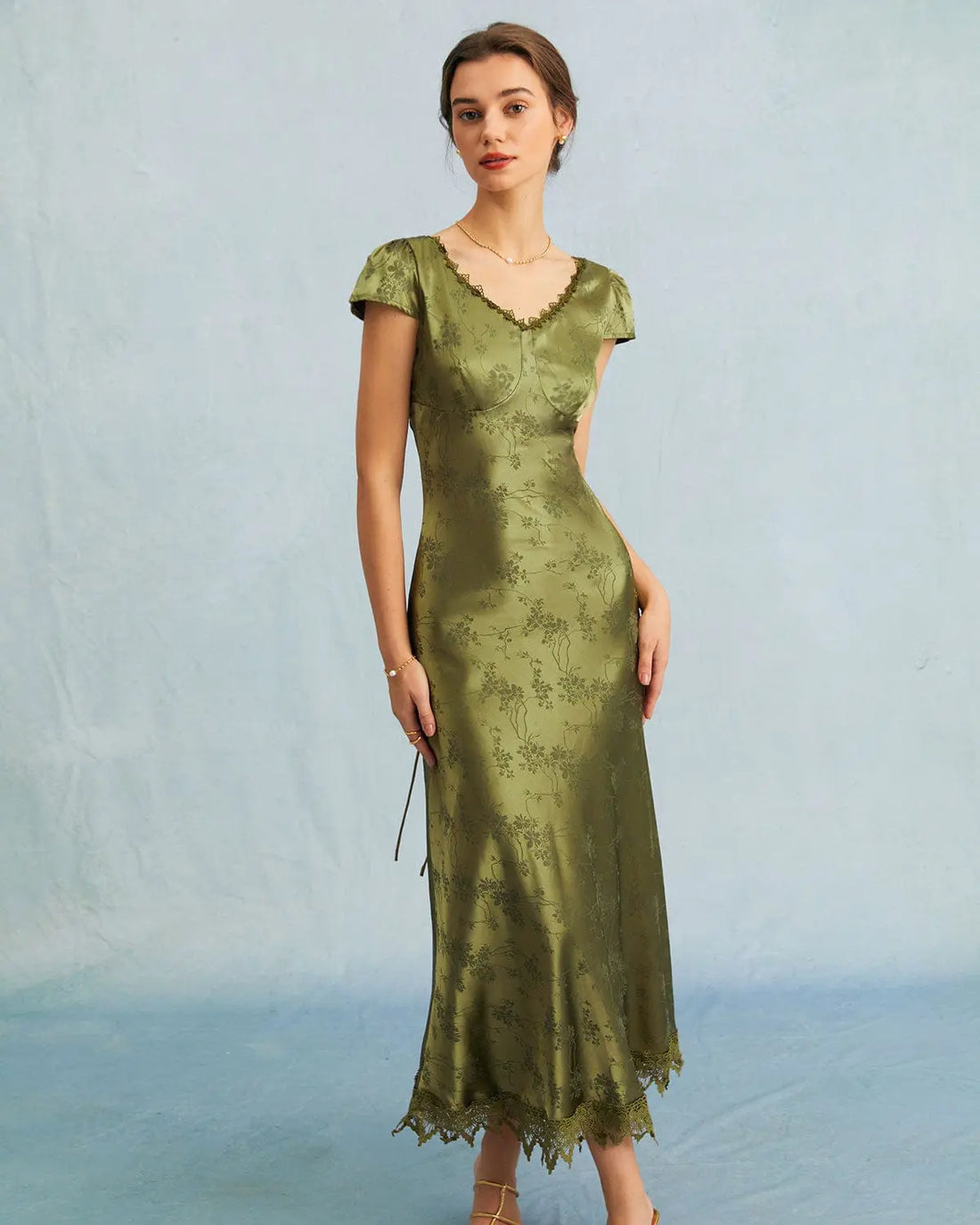 Robe Midi Femme Verte Taille M Satin Élégante MAX FOR ME