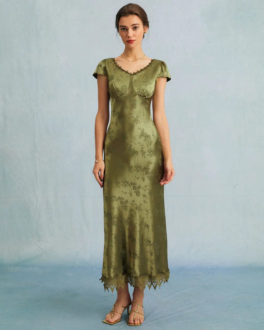 Robe Midi Femme Verte Taille M Satin Élégante MAX FOR ME