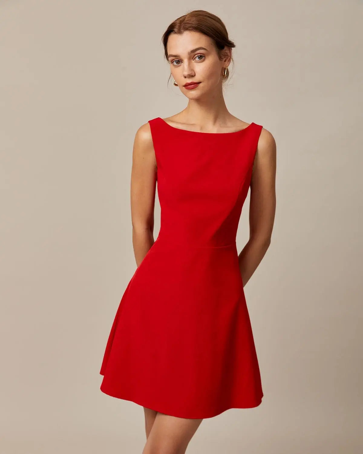 Variant image for Robe Femme A-Line Haute Taille en Polyester et Spandex – Mini Robe de Soirée avec Cou Bateau et Dos Ouvert-1
