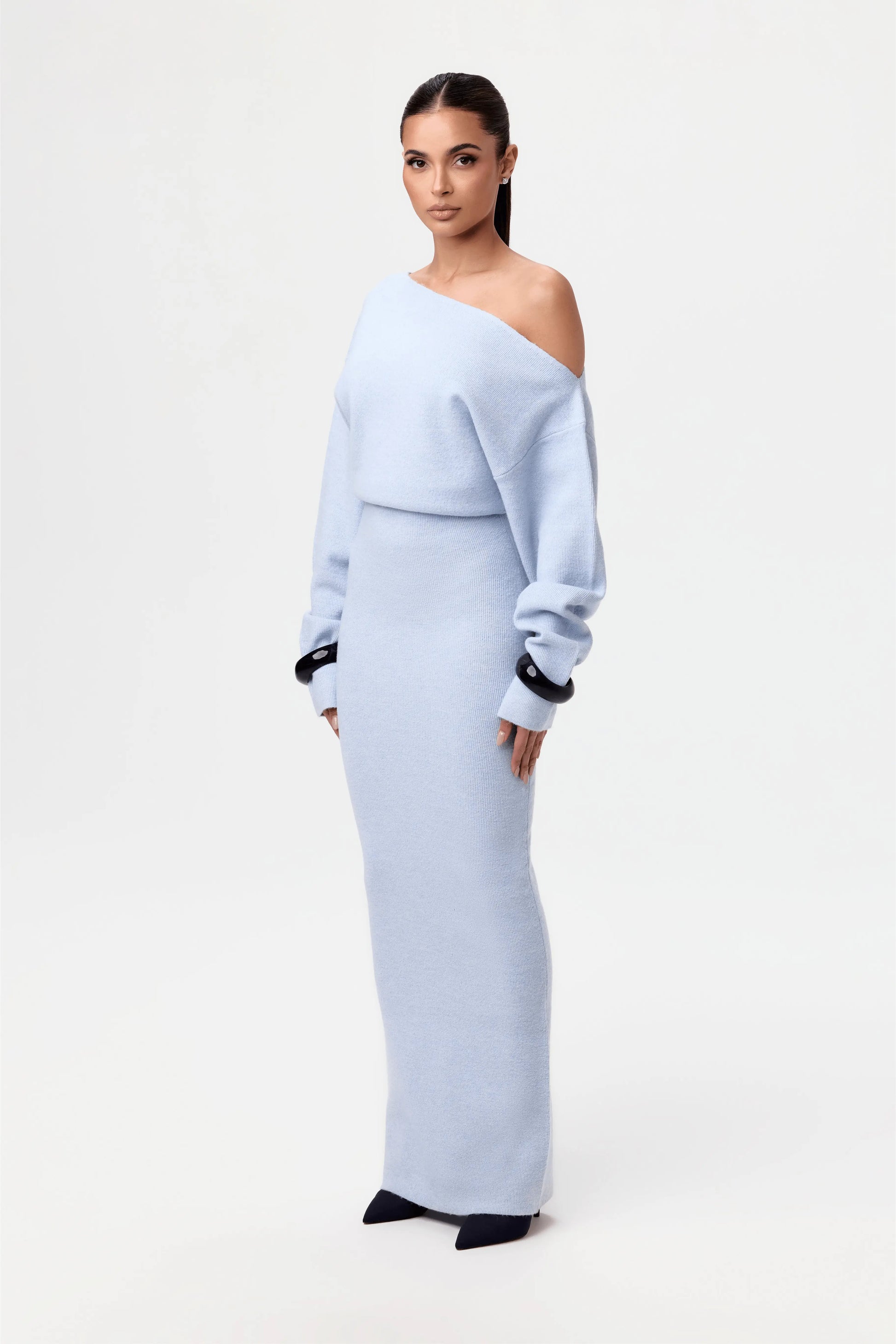 Robe Pull Femme Epaule dénudée Bleu clair / S MAX FOR ME