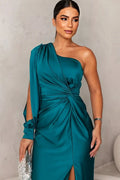 Robe de Soirée Femme Satin – Asymétrique Élégante avec Fente Latérale 
