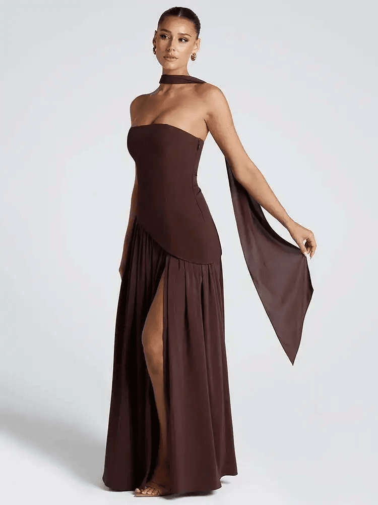 Robe de Soirée Sexy Femme Noire Marron / XS MAX FOR ME