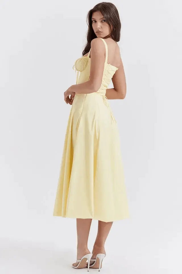 Robe longue avec corset Amaya – Élégance en coton et féminité affirmée 