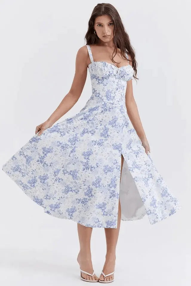 Robe longue avec corset Amaya – Élégance en coton et féminité affirmée 
