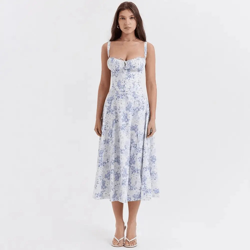 Robe longue avec corset Amaya – Élégance en coton et féminité affirmée 