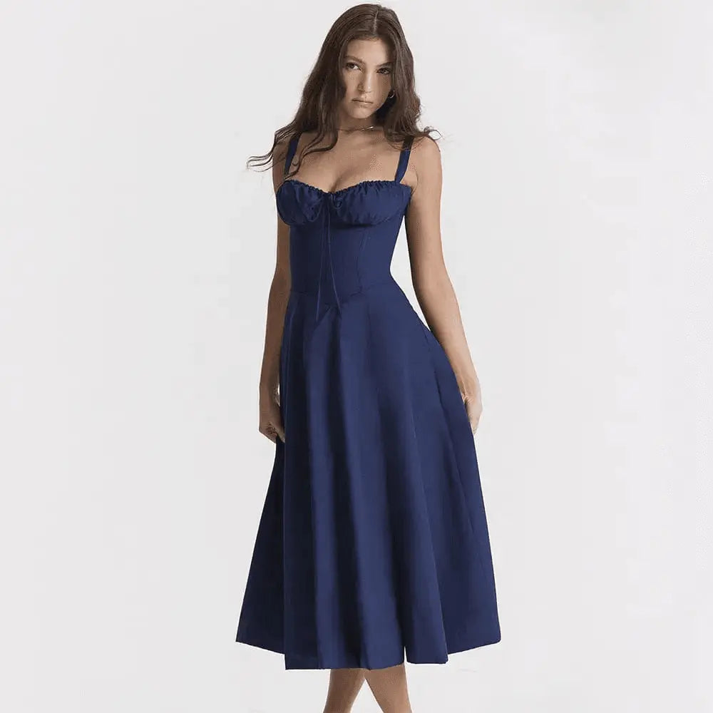 Robe longue avec corset Amaya – Élégance en coton et féminité affirmée 