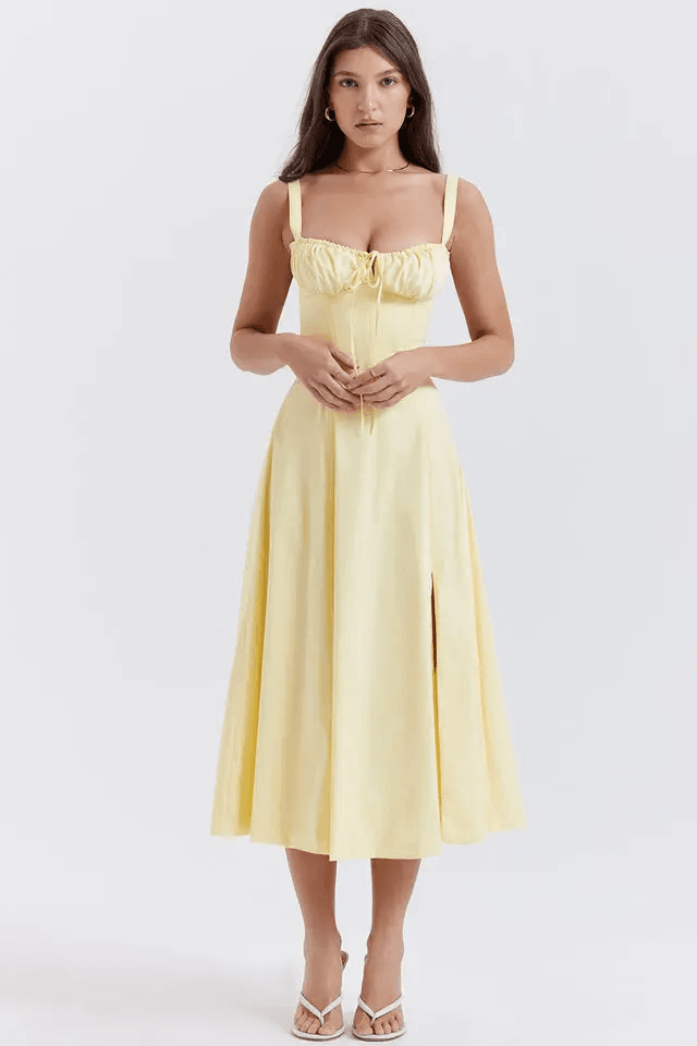 Robe longue avec corset Amaya – Élégance en coton et féminité affirmée 