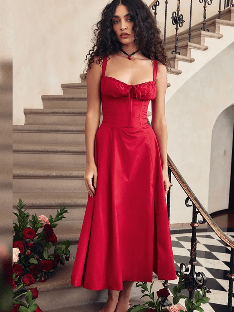 Robe longue avec corset Amaya – Élégance en coton et féminité affirmée 