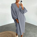 Robe longue de plage en coton et lin - Col en V- Fluide et Légère 