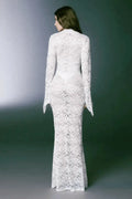 Robe longue tarnsparente Mélodie en dentelle avec manches longues 