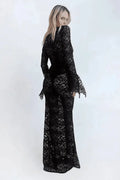 Robe longue tarnsparente Mélodie en dentelle avec manches longues 