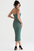 Robe midi Alina Vert en dentelle avec corsage structuré 