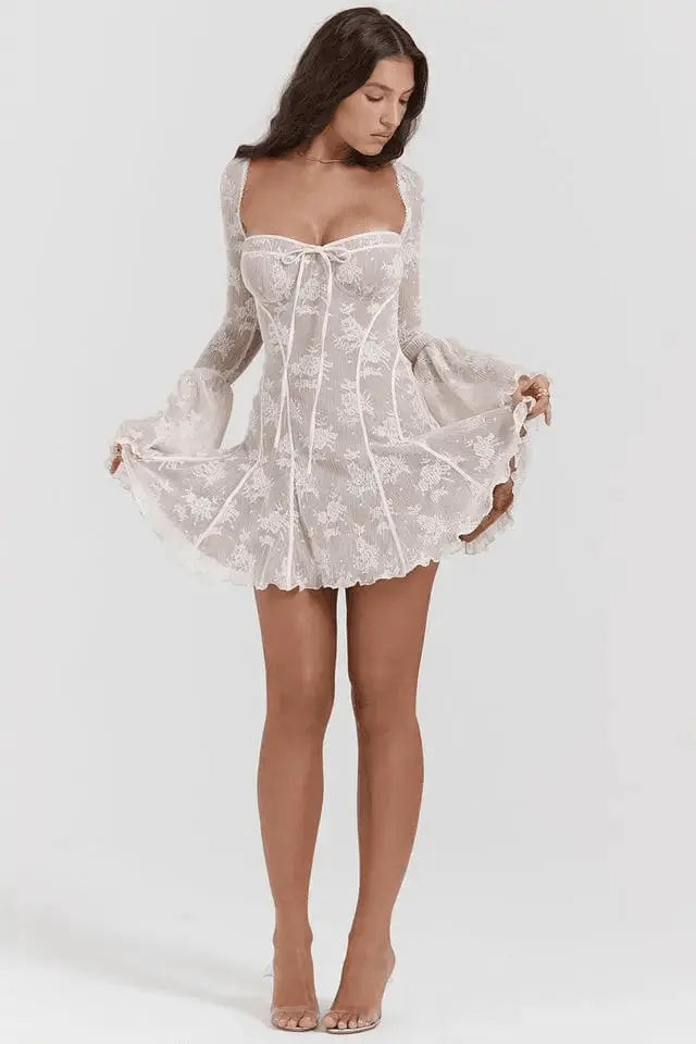 Robe mini Alix en dentelle à pois avec corset 