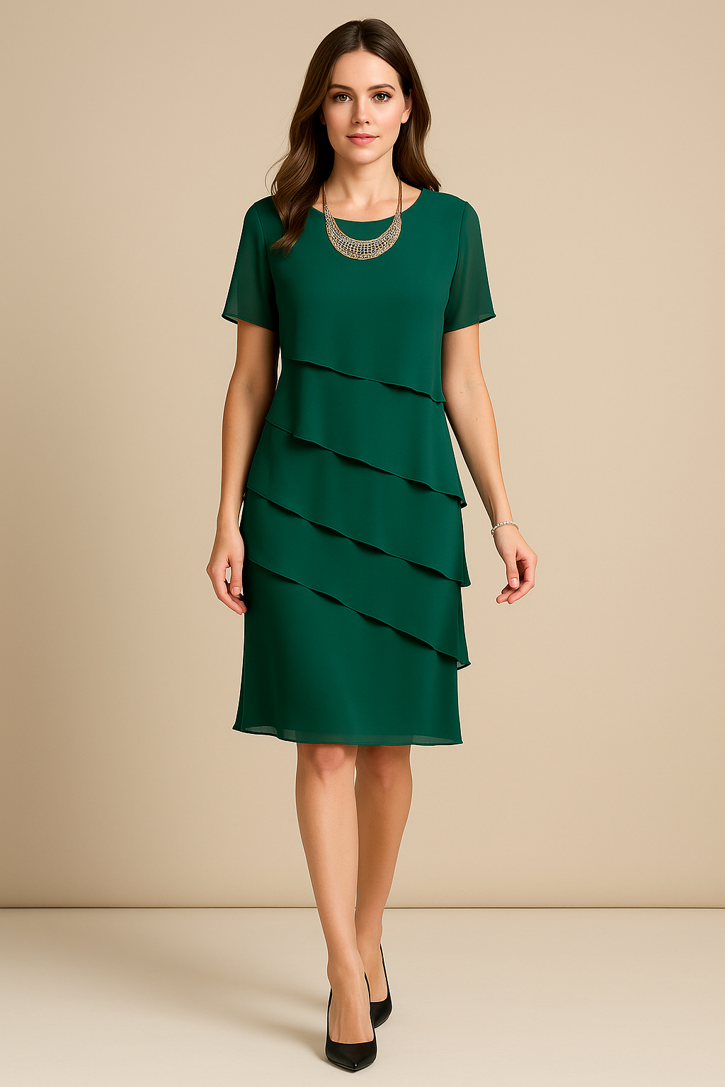 Robe Femme Élégante en Polyester – Coupe Droite à Volants Superposés