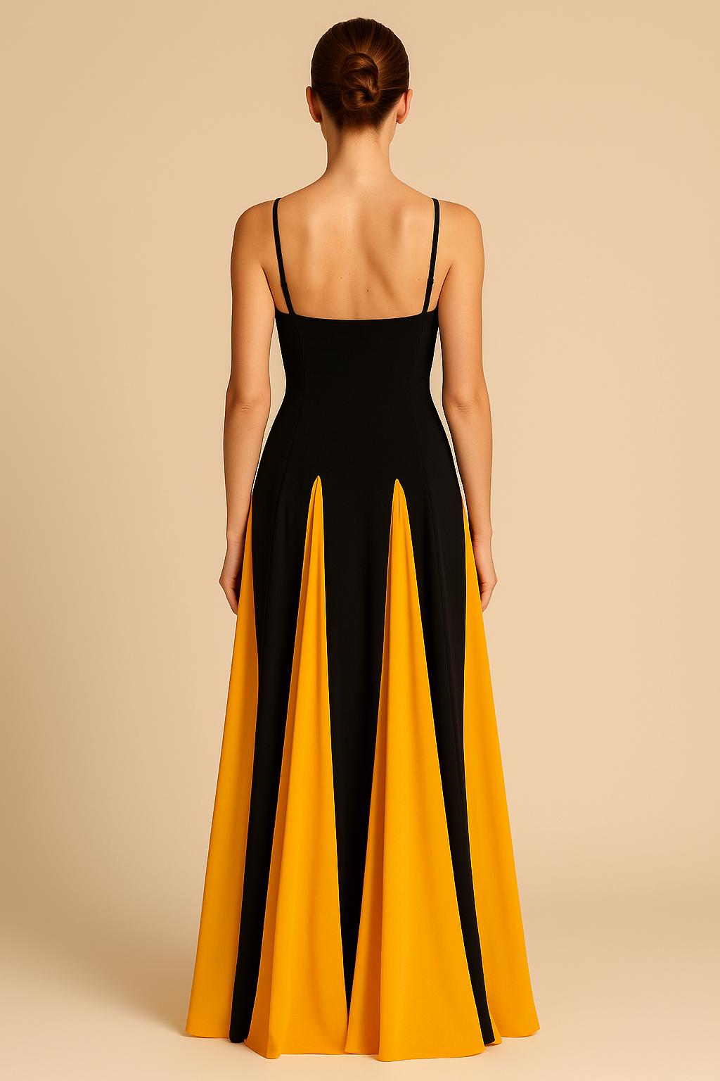 Robe Longue Bicolore – Bretelles Fines et Jupe Fluide Contrastée 