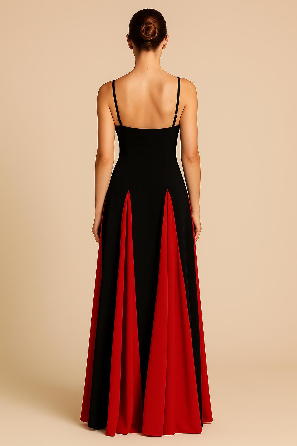 Robe Longue Bicolore – Bretelles Fines et Jupe Fluide Contrastée 