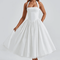 Robe Midi Évasée Pin-Up Sans Manches à Col Halter 
