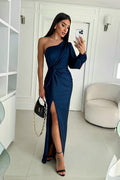Variant image for Robe de Soirée Femme Noire Taille M Satin Fente Latérale Élégante-31