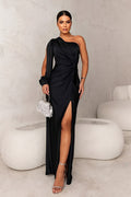 Variant image for Robe de Soirée Femme Noire Taille M Satin Fente Latérale Élégante-37