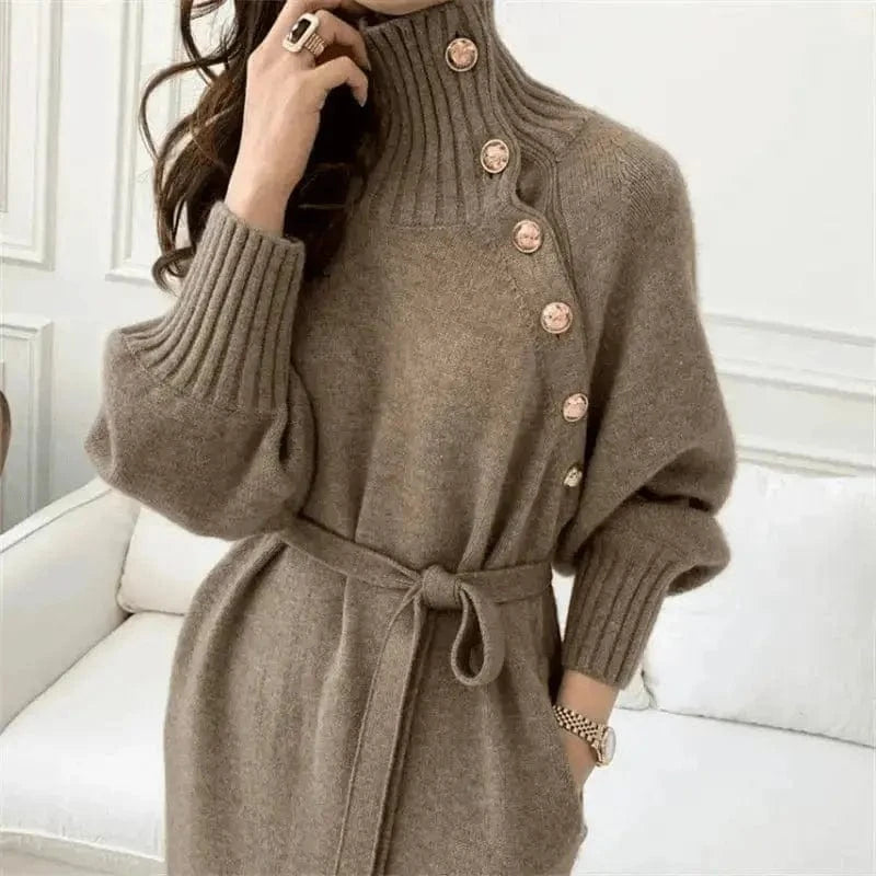 Robes Pull à col roulé avec ceinture - Automne Hiver Printemps 