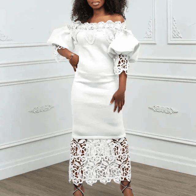 Robes de luxe en dentelle - Manches lanterne Bouffantes 