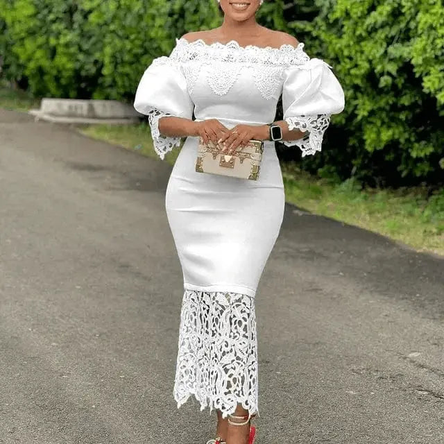 Robes de luxe en dentelle - Manches lanterne Bouffantes 