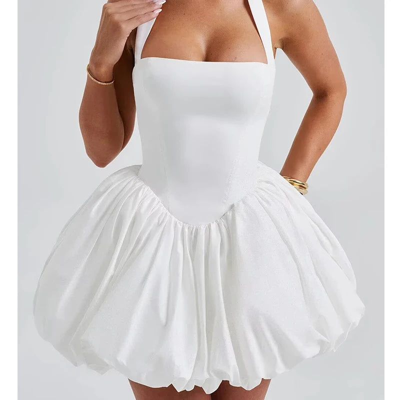 Robe de soirée blanche courte à jupe ballon