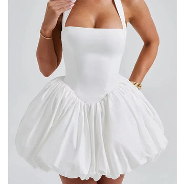 Robe de soirée blanche courte à jupe ballon