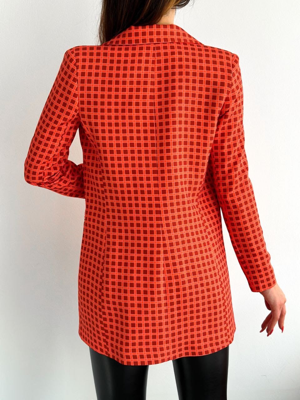 Checkered Print Jacket - Orange