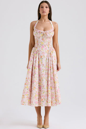 Robe midi Élise avec imprimé floral et jupe volumineuse