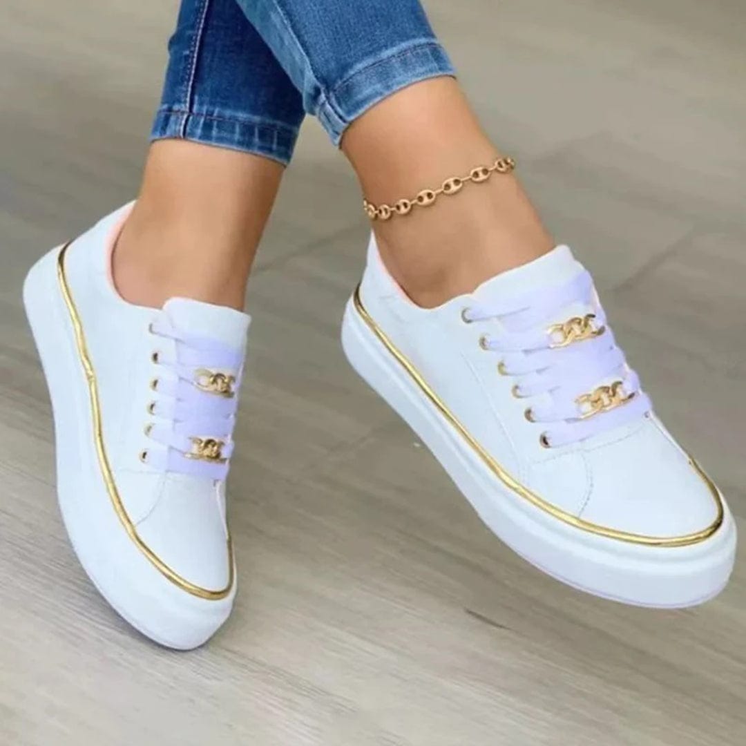 Baskets blanches pour femmes avec accents dorés Blanc / 3 MAX FOR ME