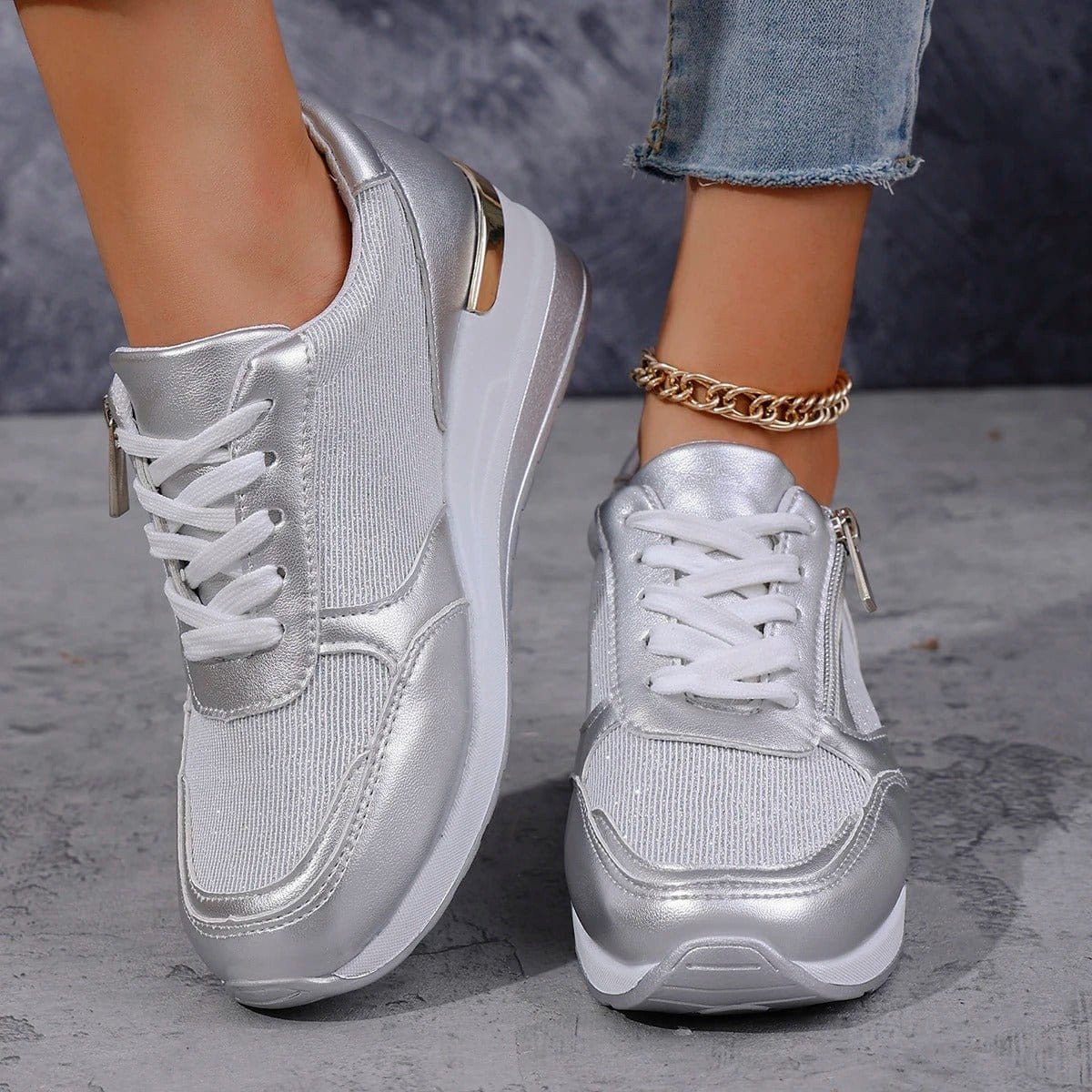 Baskets de ville à semelle compensée - un style chic et confortable - MAX FOR ME Argent / 37 MAX FOR ME