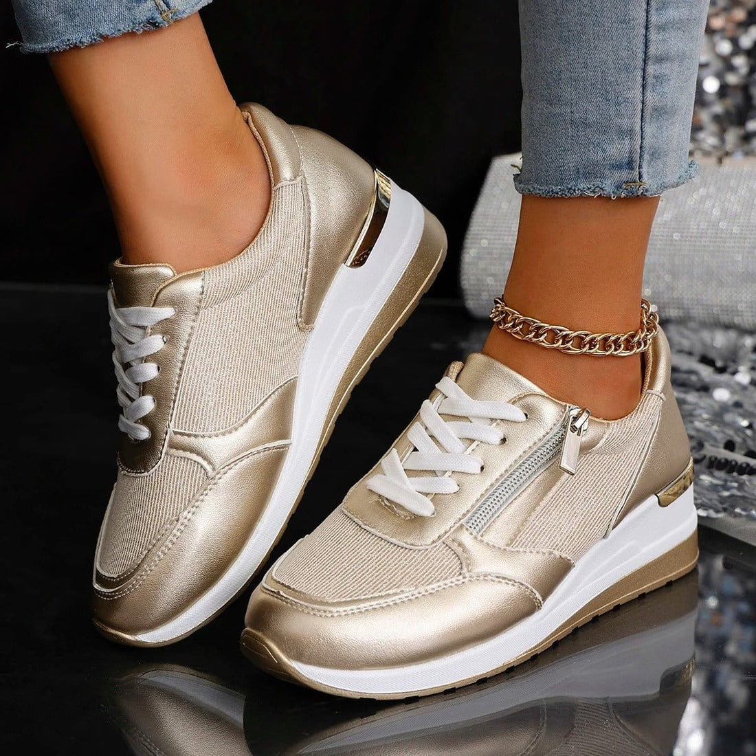 Baskets de ville à semelle compensée - un style chic et confortable - MAX FOR ME MAX FOR ME