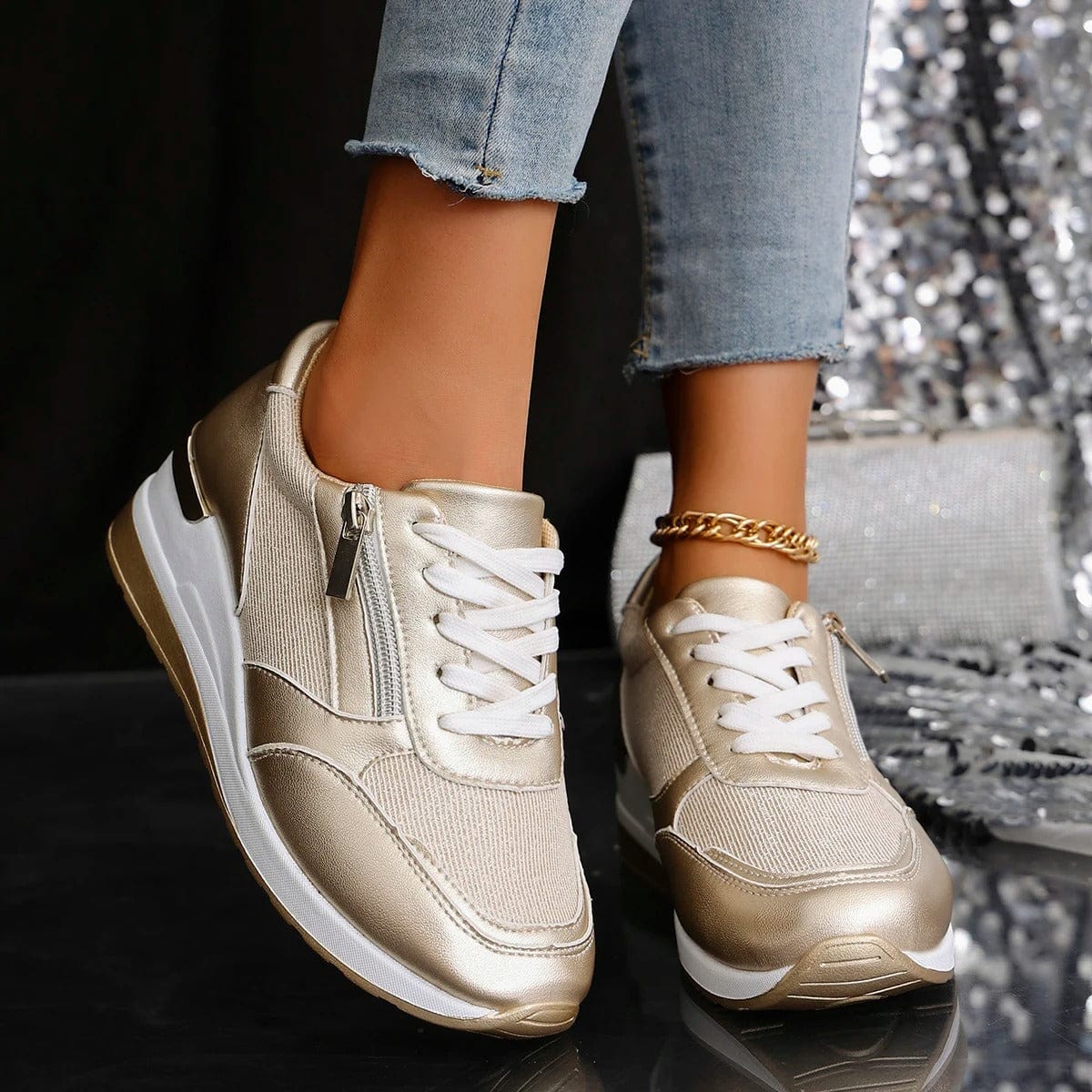 Baskets de ville à semelle compensée - un style chic et confortable - MAX FOR ME Or / 37 MAX FOR ME