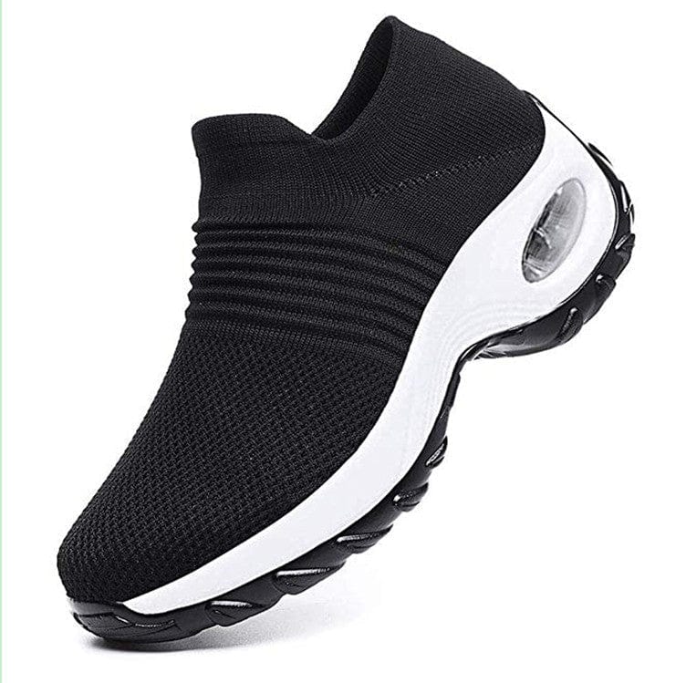 Baskets femme noires slip-on - semelle coussin d'air et technologie orthopédique confort optimal Noir/Blanc / 3 MAX FOR ME